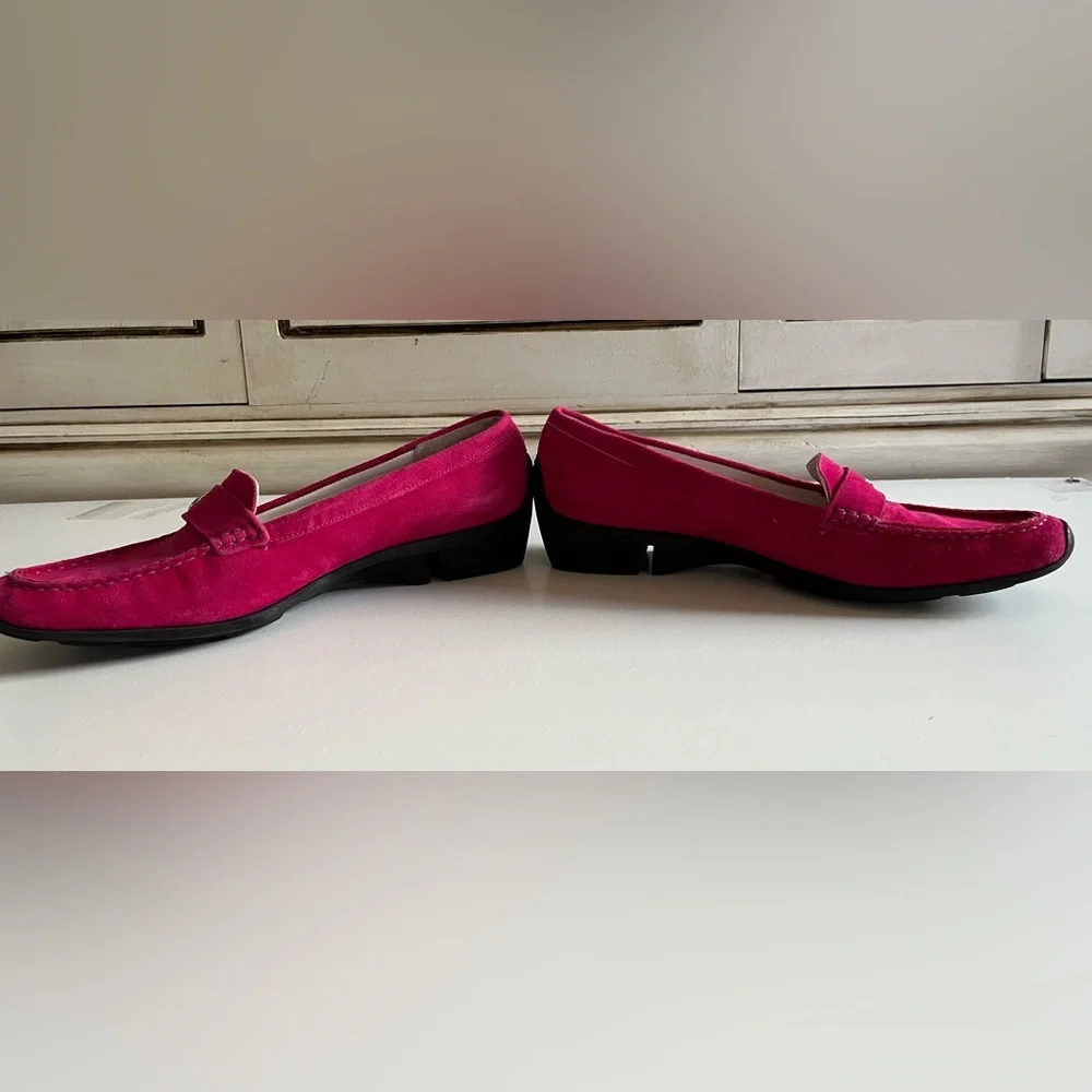 - Via Spiga pink suede slip on loafers w/soft soles-slight heel-size 8